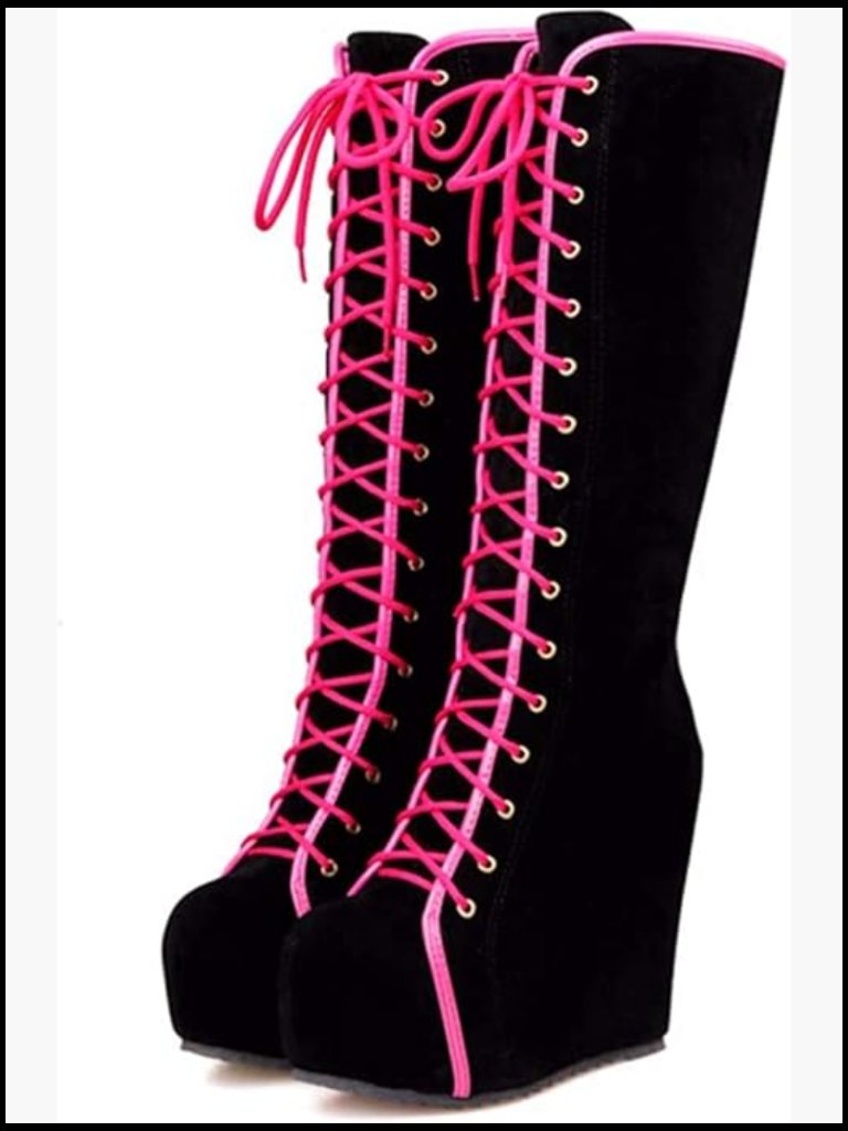 Wedge Knee High Boots Platform High Heels Winter Lace Up Side Zipper Warm Suede